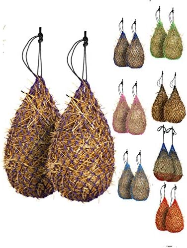 Majestic Ally 2 pcs Slow Feed 42” Hay Net for Horses, Strong Small 2x2” Holes, Nylon Rope Hanging, Adjustable Travel Feeder for Trailer and Stall, Simulates Grazing, Reduce Waste