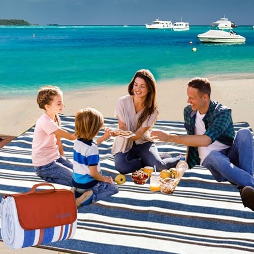 scuddles Extra Large Picnic Blanket 80 x 80 Inch, Waterproof Outdoor Mat with 3 Layer Soft Cushion, Foldable Compact Design with Carry Strap for Beach, Camping, Hiking, Parks and Travel Use