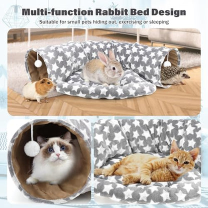 BWOGUE Bunny Tunnel Bed, 2-in-1 Collapsible Rabbit Tunnel Hideout with Mat