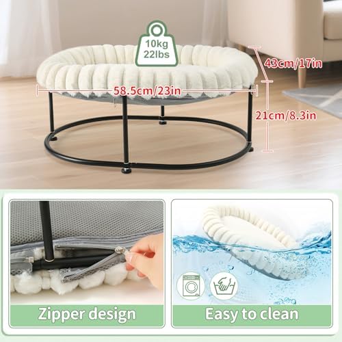 Sunhoo Elevated Cat Bed for Indoor Cats Raised Kitten Hammock Large High Puppy Cot Off Floor Self-Supporting Small Pet Chair with Metal Frame Washable Cushion Easy Assembly 23 * 17 * 8.3 in (White)