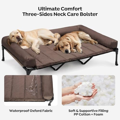 Veehoo Outdoor Elevated Dog Bed with Waterproof Bolster Cushion, Cooling