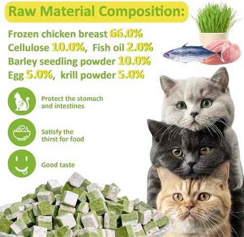 Freeze-Dried Cat Grass Treats with Omega-3 Fish Oil Blend - Hairball Control, Skin & Coat Health for Cats (Chicken & Fish Oil, 1.76 oz)