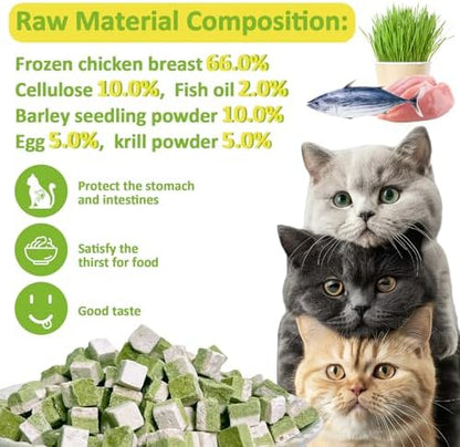 Freeze-Dried Cat Grass Treats with Omega-3 Fish Oil Blend - Hairball Control, Skin & Coat Health for Cats (Chicken & Fish Oil, 1.76 oz)