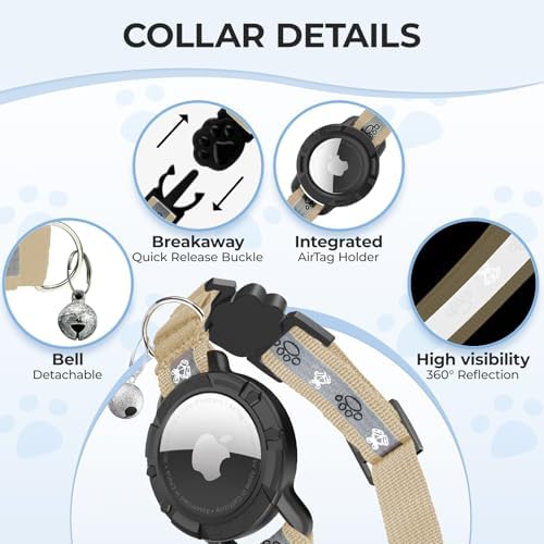 Breakaway AirTag Cat Collar, Reflective Cat Tracker Collar with Bell
