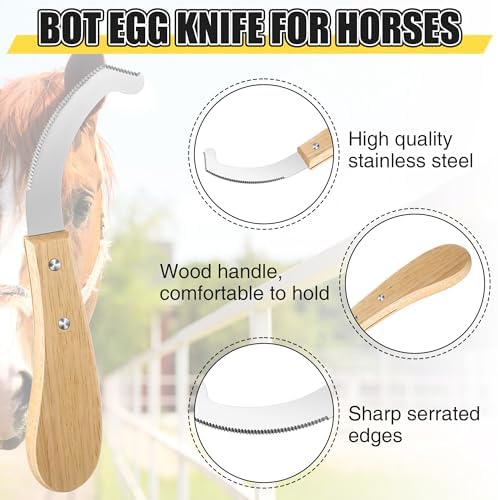 Bot Egg Knife for Horses, Horse Farrier Tool Grooming Bugs, Stainless Steel Blade with Wood Handle, Precision Grooming Tool for Bot Egg Removal