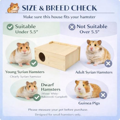 Hamster and Mouse Wooden Tunnel Cage Secret Peep Shed and Explore Hideout Flip Cover Design Hamster Play Tunnel