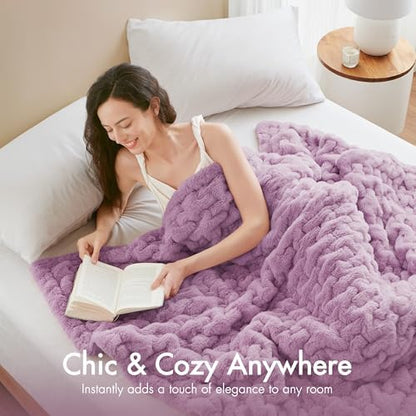 Madison Park Ruched Fur Throw Faux Fur Blanket for Sofa, 50" x 60", Purple