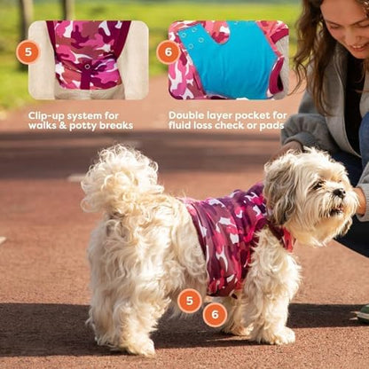 Suitical Recovery Suit for Dogs | Spay and Neutering Dog Surgery Recovery Suit for Male or Female | Soft Fabric for Skin Conditions | 3XS | Neck to Tail 8.7”- 13.8” | Pink Camouflage