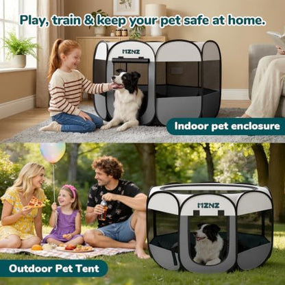 Dog Playpen, Portable Puppy Pet Crate Indoors for Small/Medium/Large Dogs Cats Rabbits, Foldable Dog Cage Enclosure for Outdoor, Pop Up Dogs Tent Kennel with Carrying Case, Light Grey