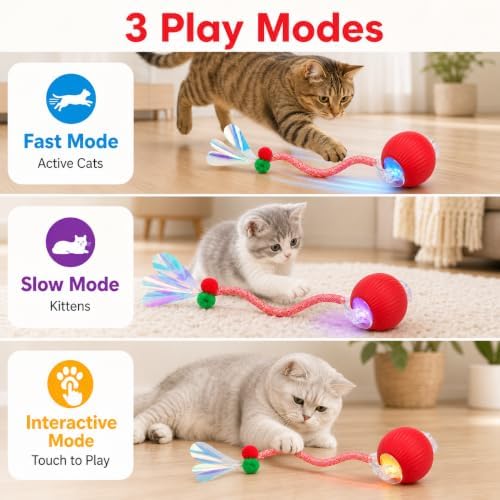 Interactive Cat Toy Ball, Smart Moving Pet Toy for Cats & Dogs