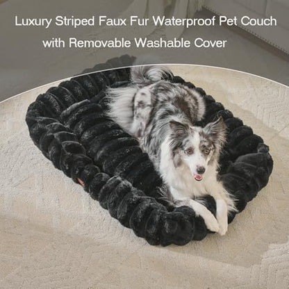 Luxury Dog Beds,Large Sized Dog Washable Furry Pet Beds,Comfort Rectangle Pet Sofa Couch with Ultra,Puppy Beds with Removable Zipper Cover,30x25x7.5inches,Black