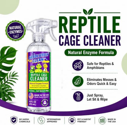 Absolutely Clean Amazing Reptile & Amphibian Terrarium Cleaner and Odor Eliminator - Just Spray/Wipe - Safely & Easily Removes Reptile & Amphibian Messes - USA Made