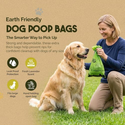 Earth Friendly Dog Poop Bags, 324 Count - Extra Thick, Leak-Proof, Lavender Scented Dog Poop Bags with Odor Blocker - Eco-Friendly, Tear-Resistant, 9x13 Inch Bags for Large & Small Dogs - 18 Rolls