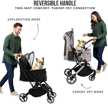 Bicystar Foldable Dog Stroller for Small Medium Dogs & Cats, 45 lbs, Grey