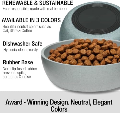 Loving Pets - Dolce Bamboo - Eco-Friendly Pet Bowls & Dishes for Dog, Cats, Puppy Food and Water Bowl -Sustainable and Dishwasher Safe, Made with Real Bamboo (Medium, Slate-Grey)