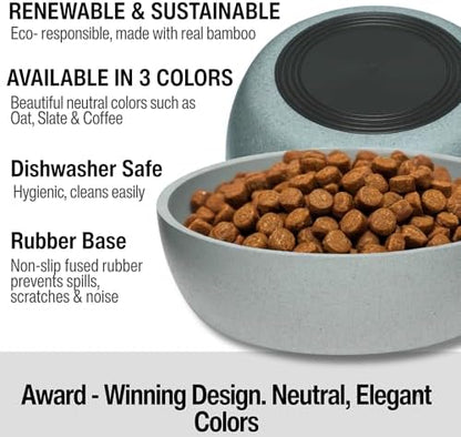 Loving Pets - Dolce Bamboo - Eco-Friendly Pet Bowls & Dishes for Dog, Cats, Puppy Food and Water Bowl -Sustainable and Dishwasher Safe, Made with Real Bamboo (Small, Slate-Grey)