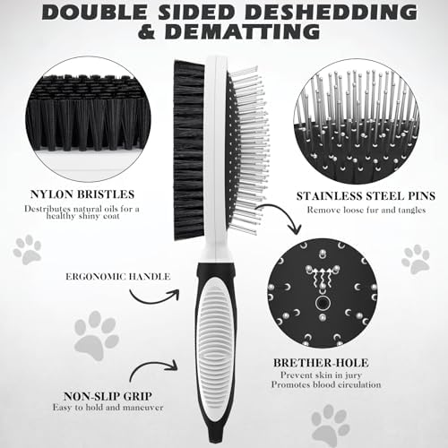 2PCS Pet Grooming Tools - Double-Sided Brush for Shedding and Bathing, Suitable for Short/Long Haired Dogs Cats and Horses, Deshedding Dog Brush, Mane & Tail Combs for Horses - Pet Supplies (White)