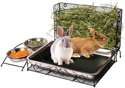 3 in 1 Rabbit Hay Feeder with Litter Box, Rabbit Feeder for Cages