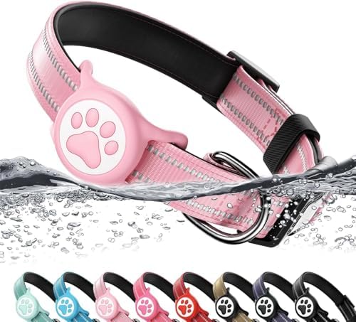 Premium Airtag Dog Collar，with IP68 Waterproof AirTag Holder,Pink,XS