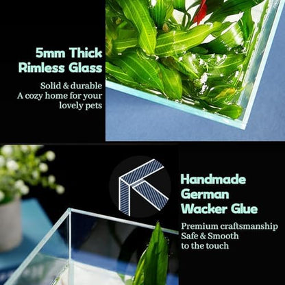LAQUAL 6.5 Gallon Ultra Clear Glass Fish Tank, Rimless Low Iron Aquarium for Betta/Nano/Goldfish/Snail/Shrimp, Fish Tank & Cover Set & Feeding Ring & Cleaning Tools