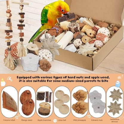 Bird Toys Natural Parrot Foraging Box with DIY Hanging String