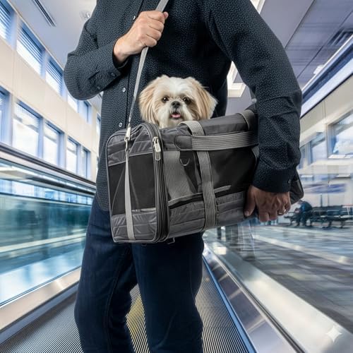 Sherpa Pet Carrier Airline Approved with Spring Wire Frame - Cat Carrier and Dog Carriers for Airline Travel and Vet Visits, Mesh Ventilation, Locking Zippers - Charcoal Grey, Large