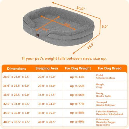 Dwanton Orthopedic Waterproof Medium Dog Bed Sofa, Gel Memory Foam, 36"