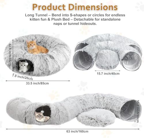 Cat Tunnel Bed for Indoor Cats with Hanging Ball