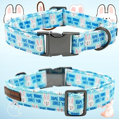 Dog Collar - Easter Day Dog Collars with Flower for Dogs Flowers Bunny Print Adjustable Girl Pet Gift Collar for Medium Small Large Dogs