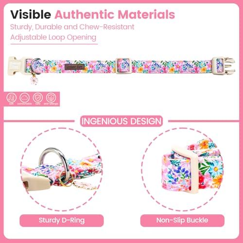 Lionheart Glory Spring Summer Dog Collar - Soft and Adjustable Dog Collars with Plastic Buckle Colorful Wildflower Pattern Dogs Collar for Small Dogs Puppy Male Female Pet Collars S