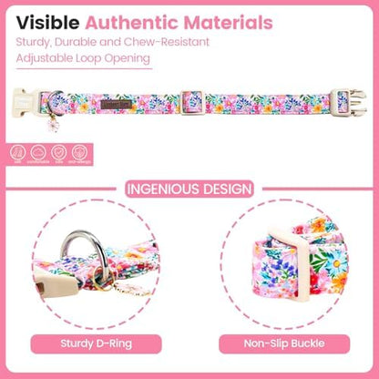 Lionheart Glory Spring Summer Dog Collar - Soft and Adjustable Dog Collars with Plastic Buckle Colorful Wildflower Pattern Dogs Collar for Small Dogs Puppy Male Female Pet Collars S