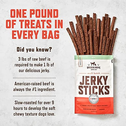 Rocco & Roxie Beef Jerky Dog Treats, Soft Training Chews, 1 lb, USA Made