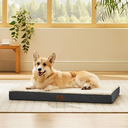 Bedsure Washable Dog Crate Bed for Large Size with Comfy Sherpa,35x22 Grey