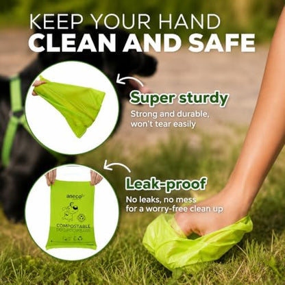 ANECO 100% Certified Home Compostable Dog Poop Bags (135 Count/9 Rolls)