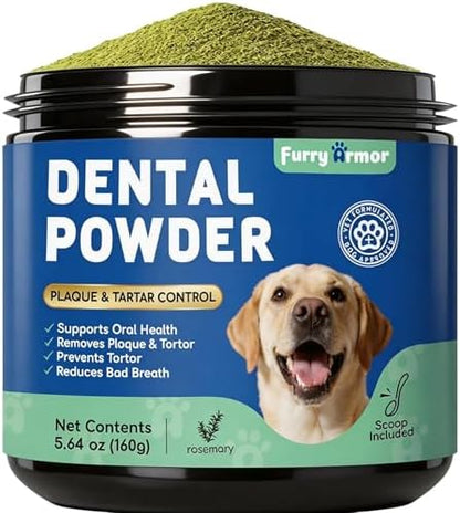 Dog & Cat Teeth Cleaning Powder: Plaque & Tartar Control with Brown Algae, Kelp, Probiotics (1.3B CFU), Sodium Hexametaphosphate & Enzymes – Freshens Breath – Chicken Flavor, 64 Scoops