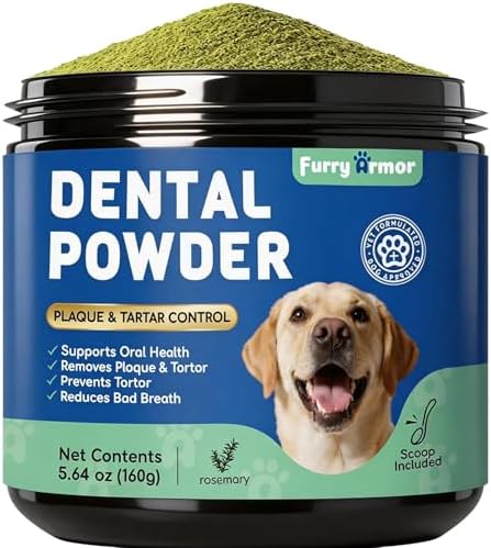 Dog & Cat Teeth Cleaning Powder: Plaque & Tartar Control with Brown Algae, Kelp, Probiotics (1.3B CFU), Sodium Hexametaphosphate & Enzymes – Freshens Breath – Chicken Flavor, 64 Scoops