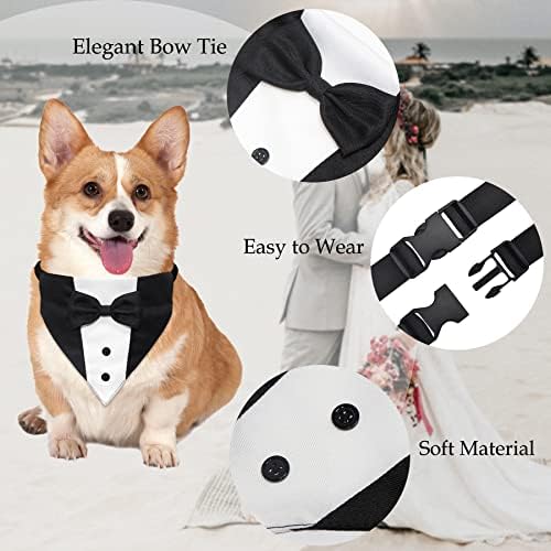 GOYOSWA Dog Tuxedo Suit Wedding Bandana Collar with Bow Tie, Adjustable Formal Dog Tux, Engagement Birthday Tuxedo for Small Medium Large Dogs Pets (Small: Neck 12.5”-21”) (Pack of 3)