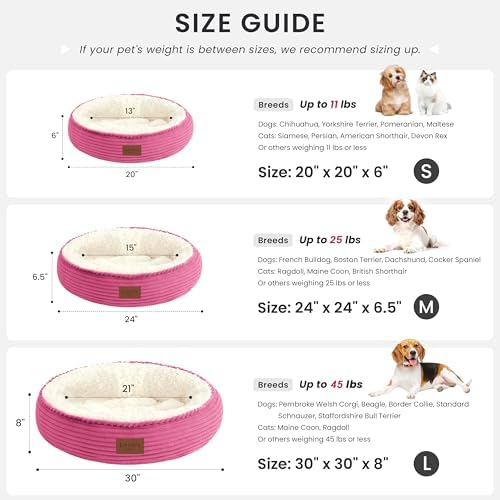 Love's cabin Round Donut Cat and Dog Cushion Bed, 24in Pet Bed for Small or Medium Dogs, Anti-Slip & Water-Resistant Bottom, Soft Durable Fabric Pet Beds, Washable Calming Cat Bed Hot Pink