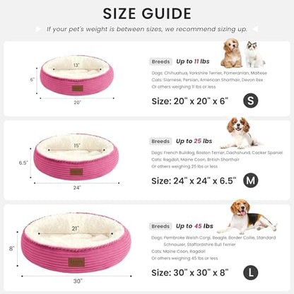Love's cabin Round Donut Cat and Dog Cushion Bed, 24in Pet Bed for Small or Medium Dogs, Anti-Slip & Water-Resistant Bottom, Soft Durable Fabric Pet Beds, Washable Calming Cat Bed Hot Pink