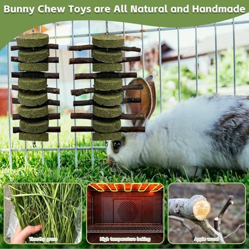 kathson 6 PCS Bunny Chew Toys for Teeth Grinding, Chinchilla Treats Organic Bamboo Sticks Natural Fruitwood Branches for Rabbits Guinea Pigs Hamsters (Fruitwood Sticks+Alfalfa Cakes) (Pack of 2)