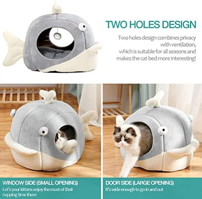 Lcybem Cat Beds for Indoor Cats - Cat Bed Cave with Removable Washable Cushioned Pillow, Soft Plush Premium Cotton No Deformation Pet Bed, Roomy Dolphin cat House Design, Multiple Sizes