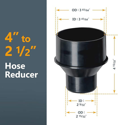 POWERTEC 70322-P2 4 Inch to 2-1/2 Inch Reducer and 4 Inch Dust Control Flex Cuff with Stainless Steel Hose Clamps, Dust Collection Fitting for Woodworking Dust Collection Hose and Dust Ports, 2 Sets
