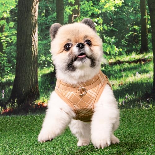 Puppia Corwin Dog Vest Harness B (Step-in) Fashionable Checkered Pattern Spring Summer Harness for Small and Medium Dogs, Beige, X-Large