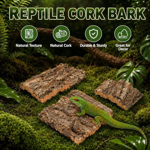 SHINEOFI 4 Pack Natural Cork Bark Reptile Hides for Terrariums
