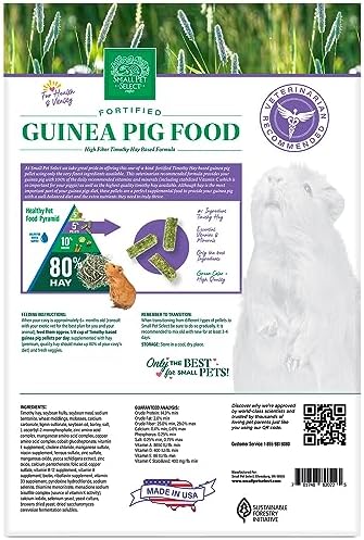 Small Pet Select Guinea Pig Food Pellets, High Fiber Timothy, 20 lb