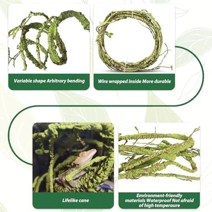 PINVNBY 10 PCS Reptile Plants Vine, Terrarium Hanging Flexible Climbing Artificial Leaves Reptile Hide, Bearded Dragon Tank Accessories, Terrarium Decor for Leopard Gecko Lizard Snake Geckos