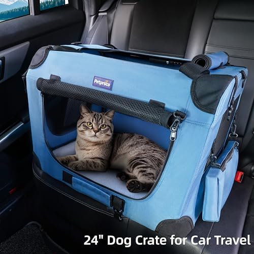 Petprsco Portable Collapsible Dog Crate, 24" Soft Dog Crate for Car Travel