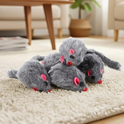 5 PCS Cat Toy Mice, Gray Fur Rattle Mouse Toys for Cats Realistic Mice Animal Toys Artificial Fur Pet Supplies Interactive Kitten Toy for Indoor Cats Self Play