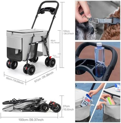 Pet Stroller Cat Dog Stroller Travel Folding Pet Carriers（Gray）