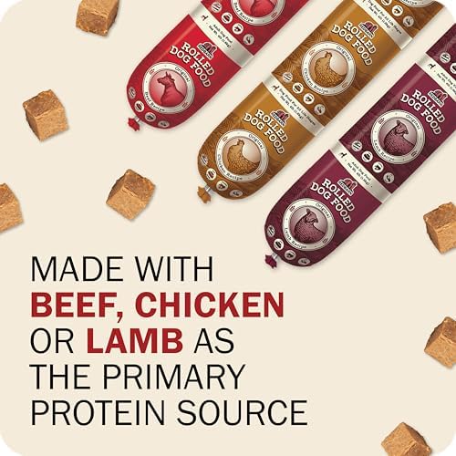 Redbarn Pet Products Premium Rolled Dog Food, Semi-Moist, Beef Recipe - High Protein Full Feed, Topper, Training Treat, or Pill Pouch - Balanced Meal with Functional Ingredients - 4 lb, 8 Rolls